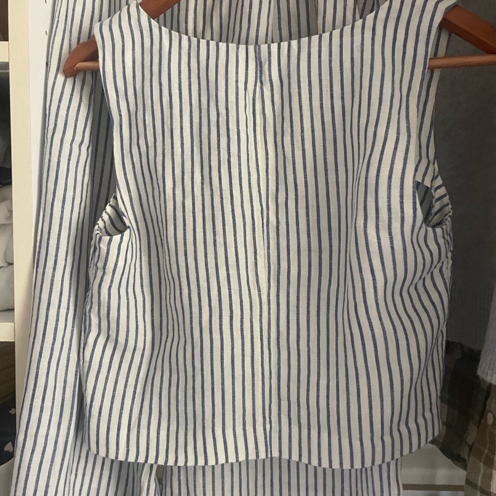 Madewell Blue and White Striped set. Top and trouser. Size2 pants/0 top - Picture 3 of 8